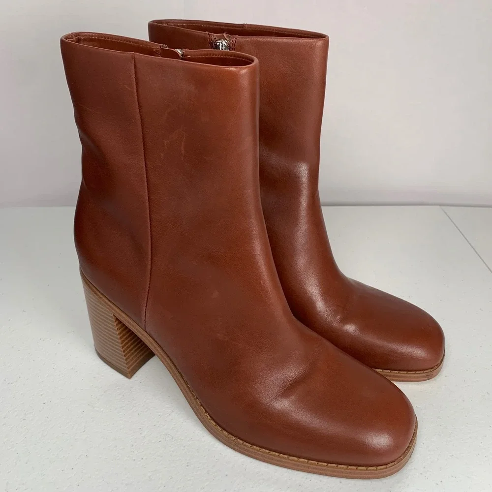 Marc Fisher Lysia Brown Leather Ankle Boots Size 11 - Picture 1 of 10